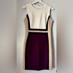 Calvin Klein Cream, Beige & Plum Strapless-Inspired Colorblock Sheath Dress
